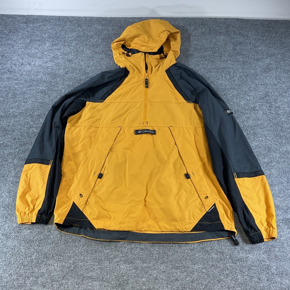 Columbia Mens Packable Anorak Windbreaker Jacket Yellow Gray Half Zip Large